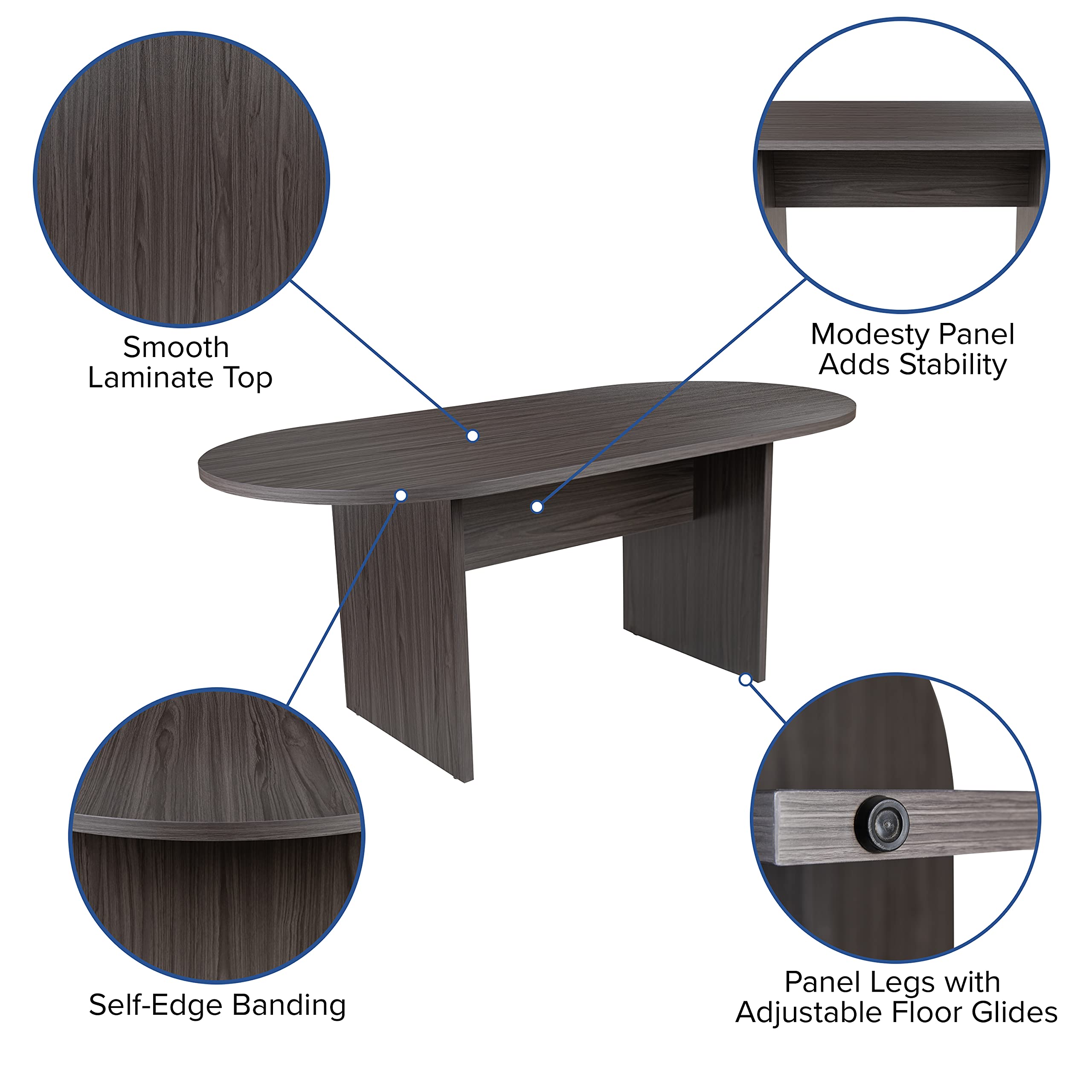 5 Piece Rustic Gray Oval Conference Table Set with 4 Black and Chrome LeatherSoft Executive Chairs