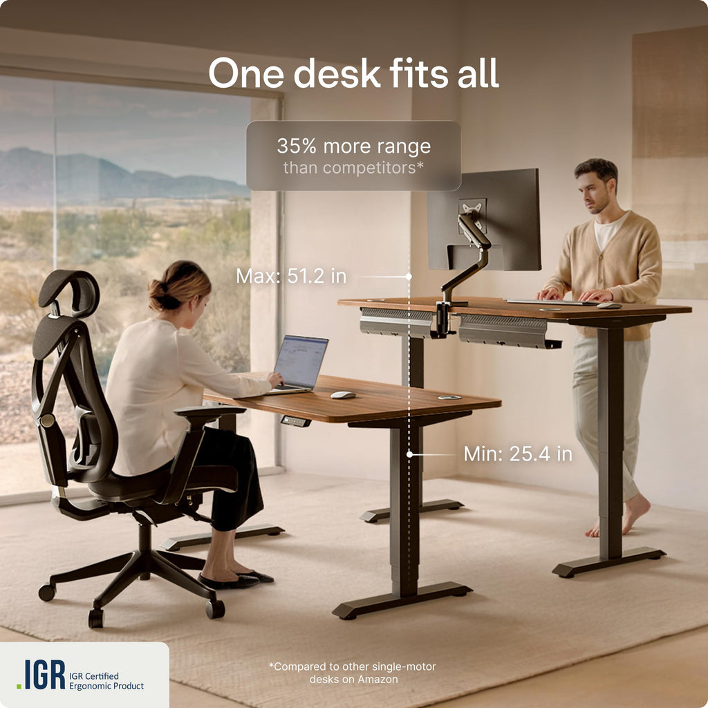 Standing Desk 48x24 — Made in Europe, Ergonomic Sit Stand Home Office Desk, Electric Height Adjustable, Dual Motor, USB & USB-C Charging, Wobble-Free, Touchscreen, 3 Memory Presets
