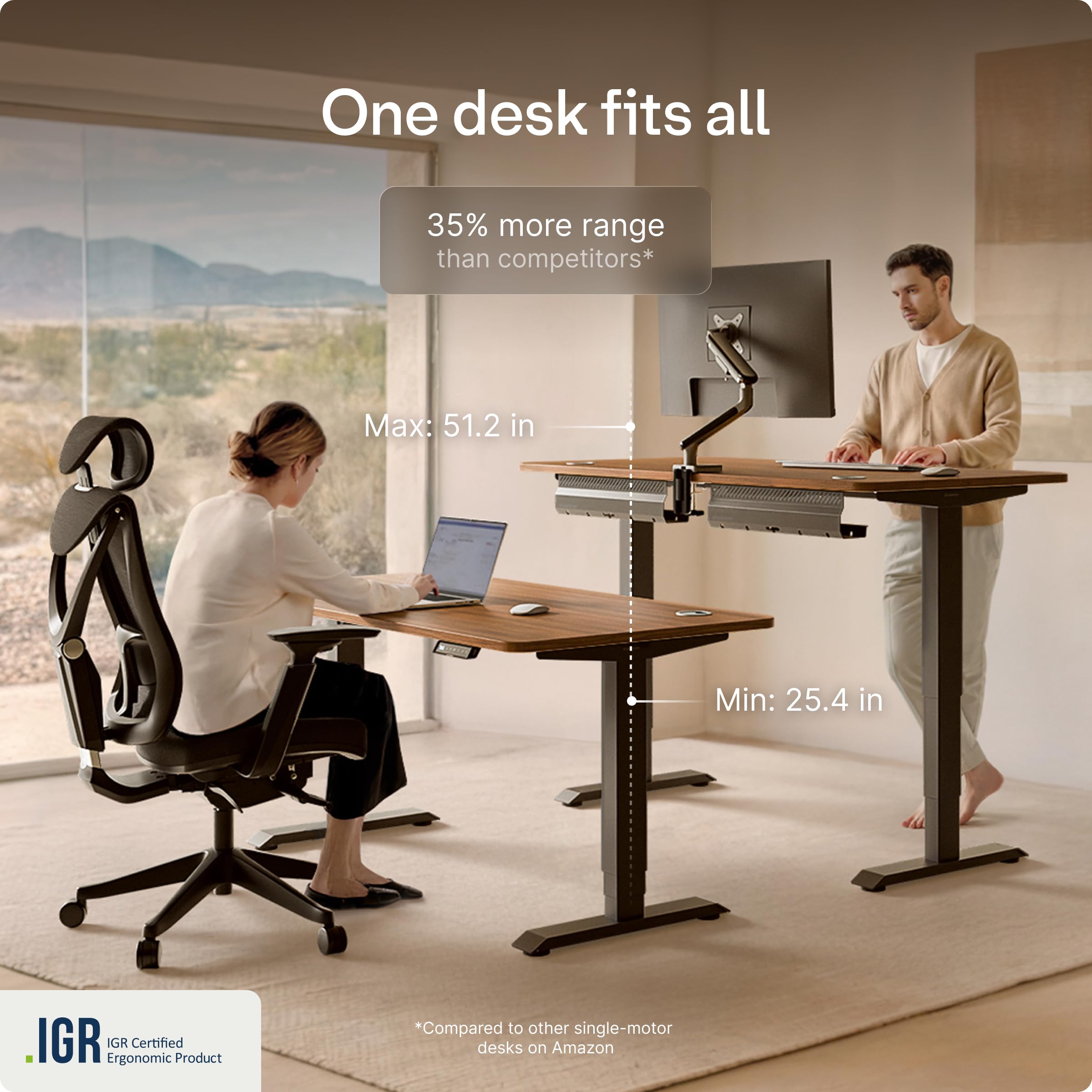 Standing Desk 54x28 — Made in Europe, Ergonomic Sit Stand Home Office Desk, Electric Height Adjustable, Dual Motor, USB & USB-C Charging, Wobble-Free, Touchscreen, 3 Memory Presets