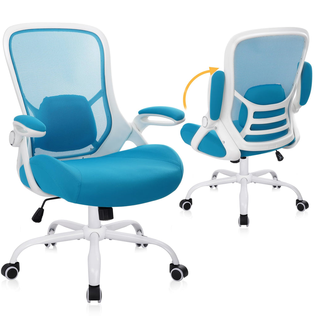 400lbs Heavy Duty Office Chair, 5" Thickened Seat Ergonomic Desk Chair with Adjustable Armrests, Home Office Computer Chairs for Long Hours Mesh Executive Chair(Blue)