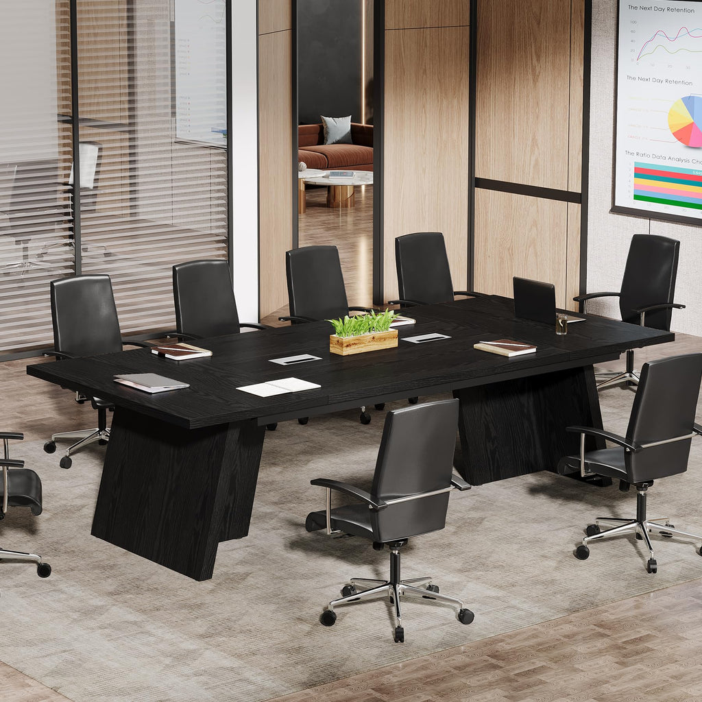 8ft Conference Table, Large Meeting Table for 8-10 People, Business Seminar Furniture for Office Conference Room (1, Black)