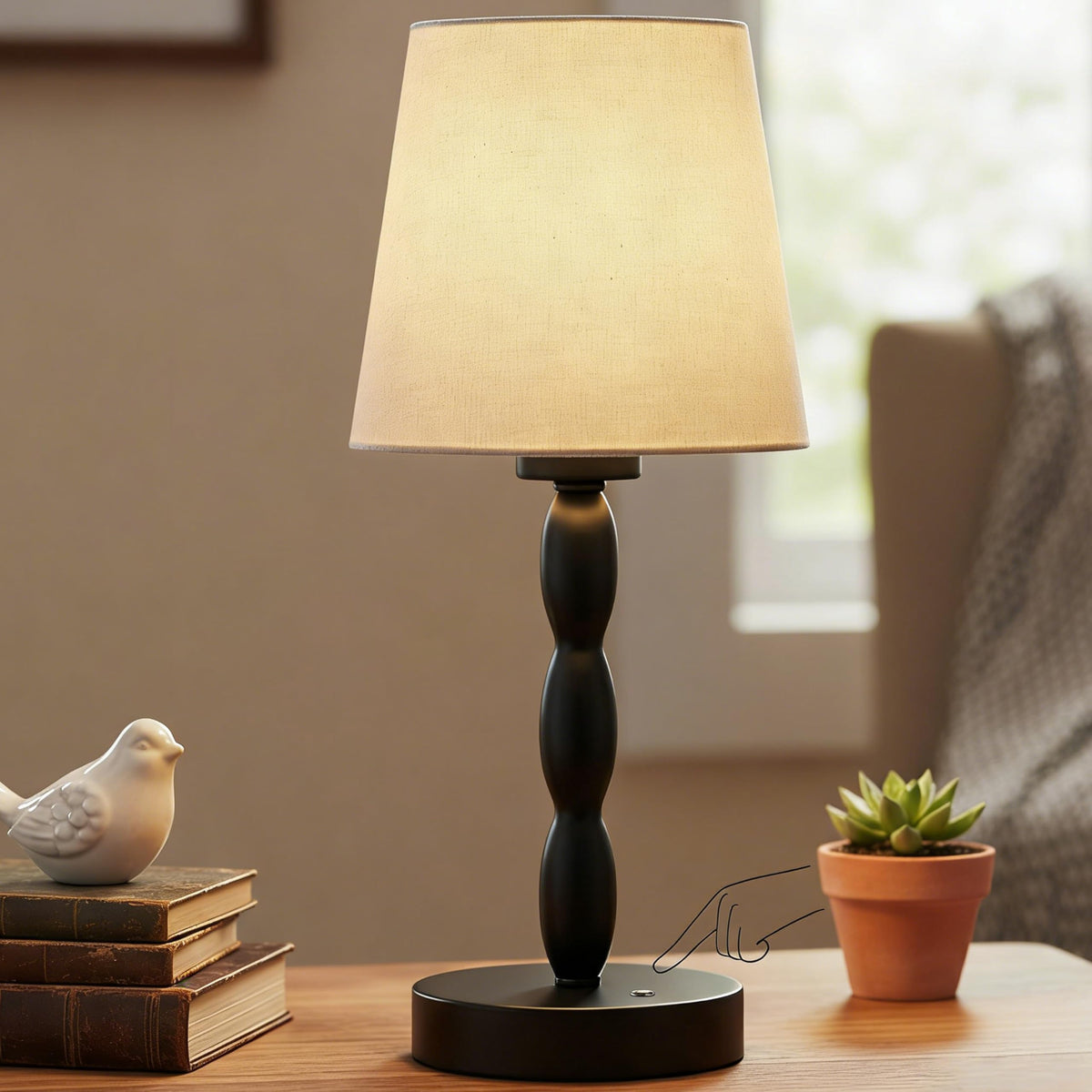 Rechargeable Cordless Table Lamp, 5000mAh Battery Powered Touch Desk Lamp, 3-Level & Stepless Dimmable Night Light, Portable Bedside Lamp for Bedroom, Outdoor, Bulb Included, Black