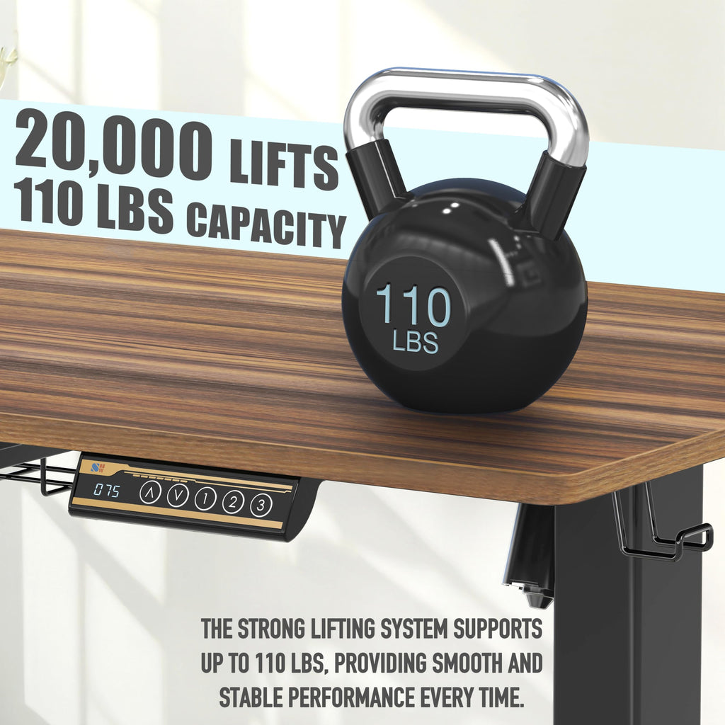 55 x 28 Inches Electric Height Adjustable Standing Desk with Drawer and Memory Preset, Walnut
