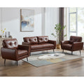Sofa Couch 61" Small Loveseat Couches for Living Room Leather Couch Mid Century Modern Tufted Mini Sofa Comfy Office 2 Seat Settee Love Seat Loveseat for Small Spaces Bedroom (3, Brown)