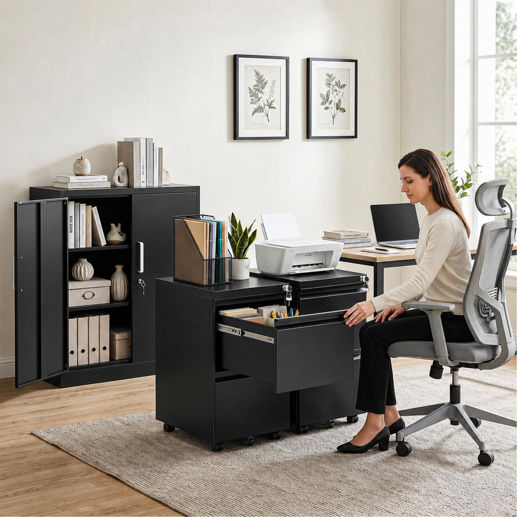 2 Drawer Mobile File Cabinet with Lock, Fully Assembled Except Casters, Under Desk Metal Filing Cabinet for Home Office Organization, Fits Letter/Legal/A4