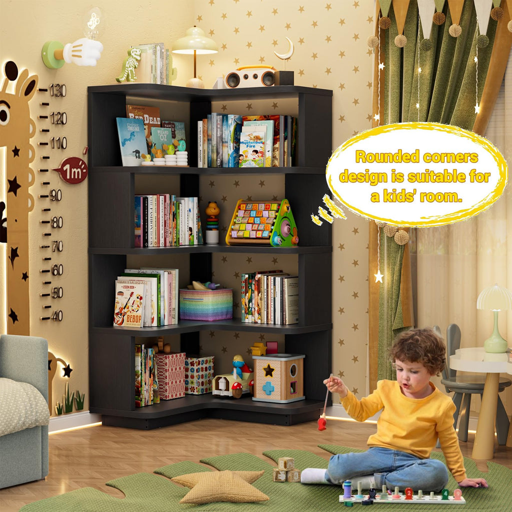 Corner Book Shelf - 5-Shelf L Shaped Corner Bookshelf with Baffle
