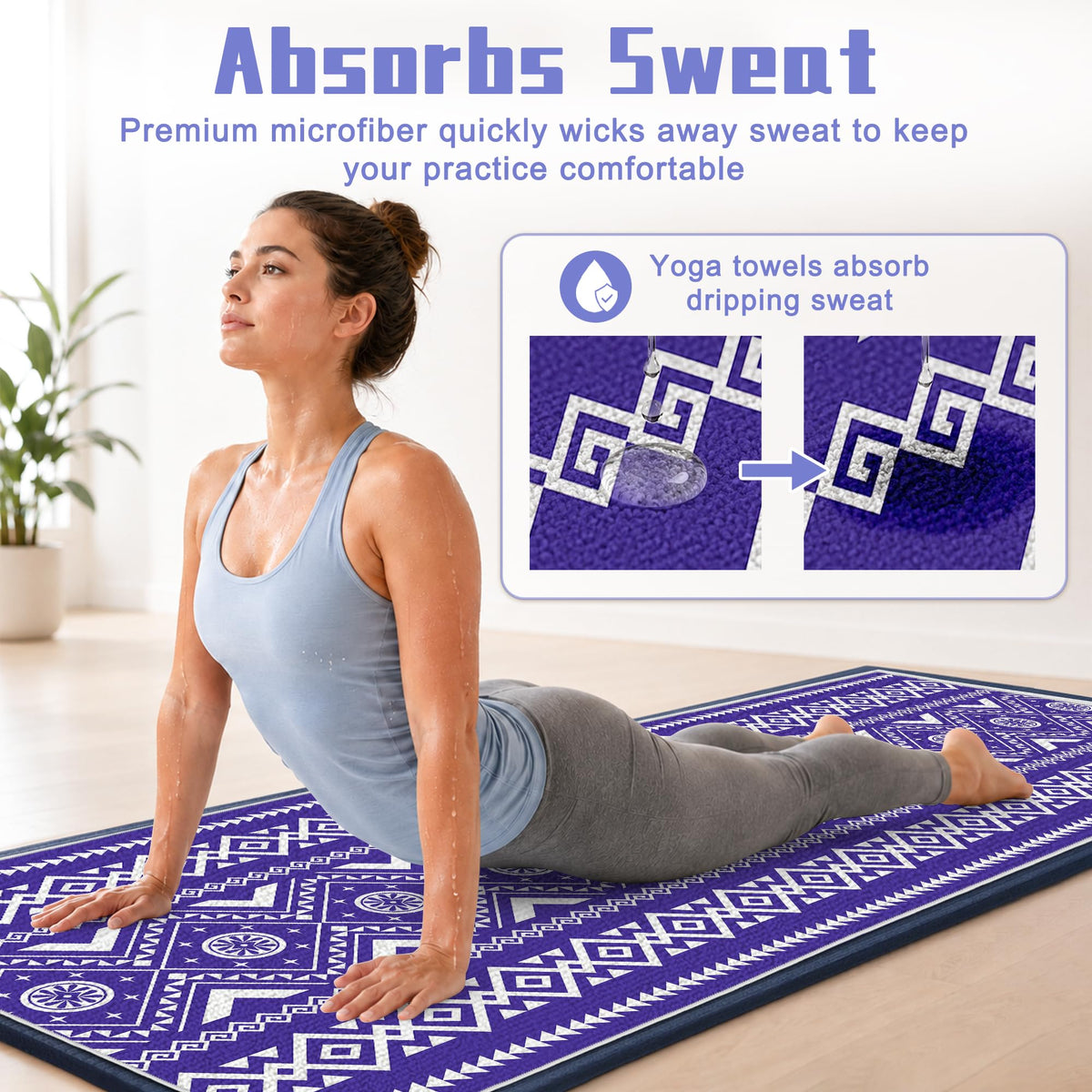Yoga Towel,Absorbent Yoga Mat Towel for Hot Yoga Non Slip,Stylish Prints,Ideal for Workouts,Hot Yoga,Bikram,Pilates Equipment,72 x 27 in,Arranged Triangle Geometry