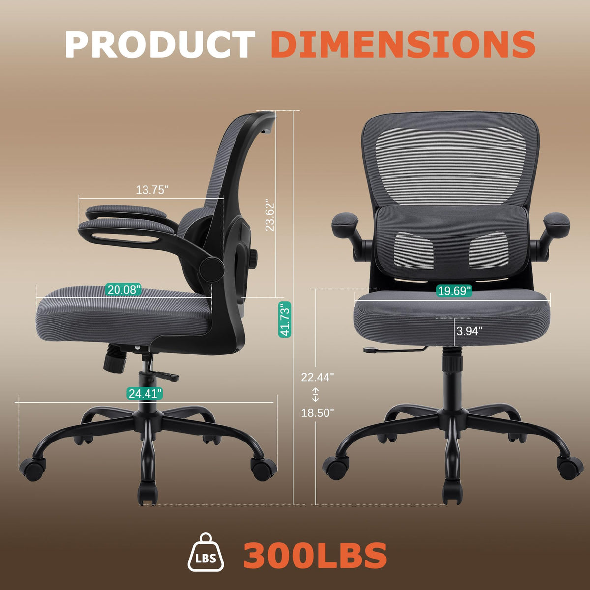 Office Chair Ergonomic Desk Chairs with Adjustable Lumbar Support& Headrest Hanger, High Back Breathable Mesh Chair with Wheels, Rolling Swivel Comfy Task Computer Chair for Home Work Gaming