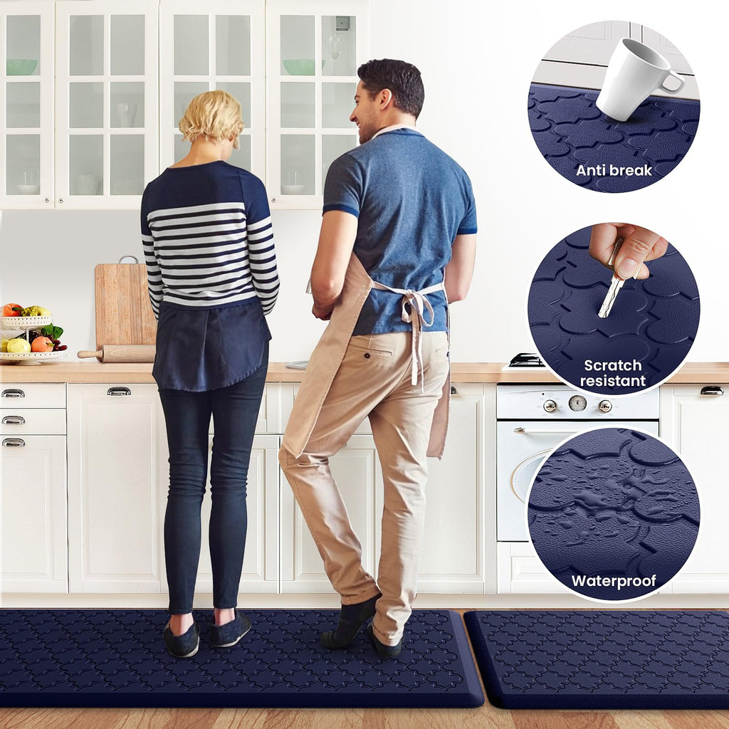 Mat [2 PCS] Cushioned Anti-Fatigue Floor Mat Water Resistant Non-Skid Kitchen Mats and Rugs Ergonomic Comfort Foam Kitchen Rugs Standing Mat for Floor Office Sink (Blue,20"x30"+20"x47")