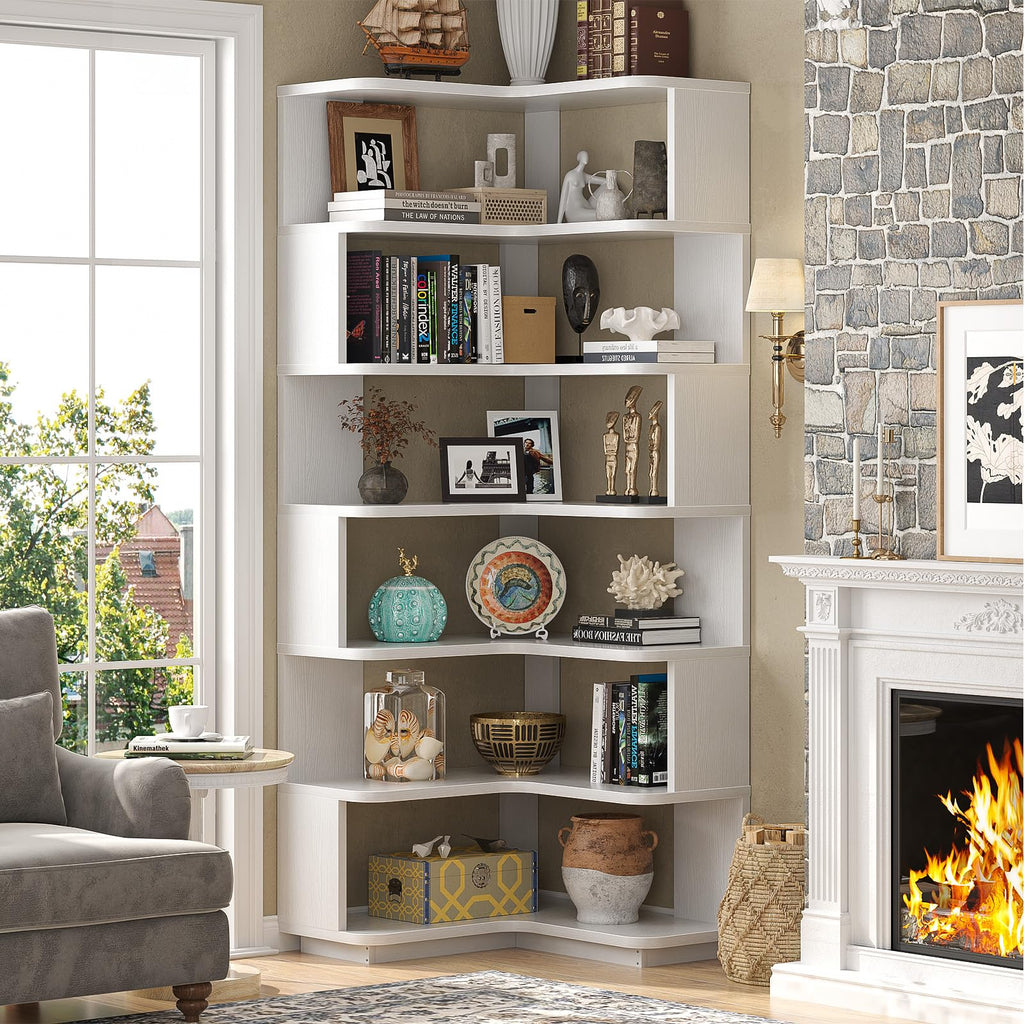 Corner Book Shelf, 7-Shelf L Shaped Corner Bookshelf with Baffle