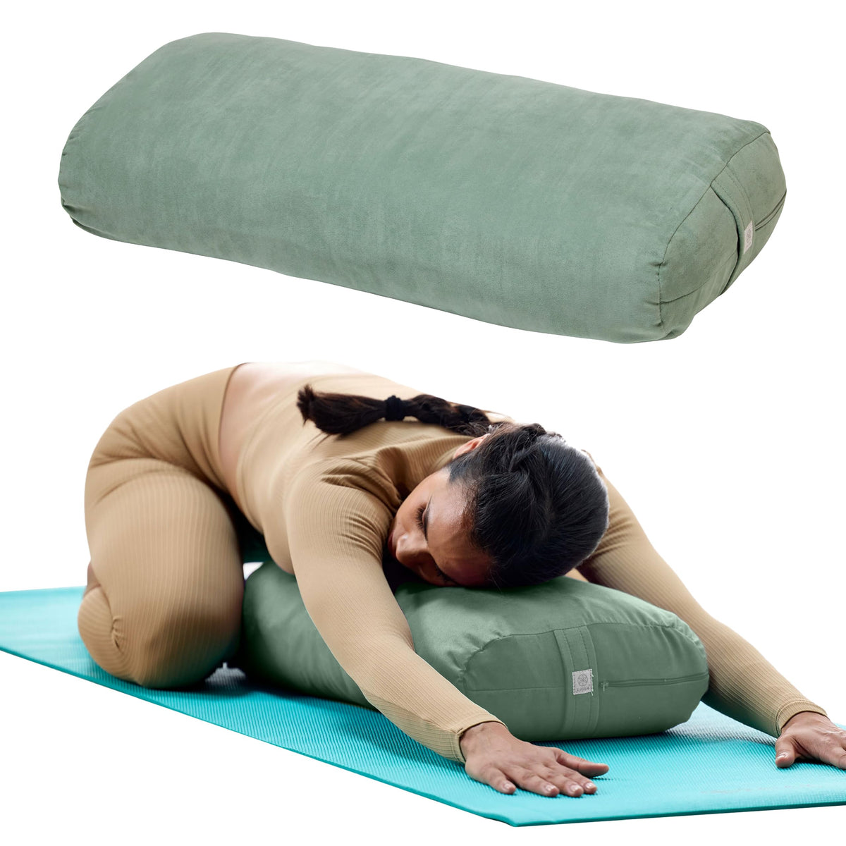 Yoga Bolster Pillow, Supportive Cushion for Restorative Yoga (Sage)