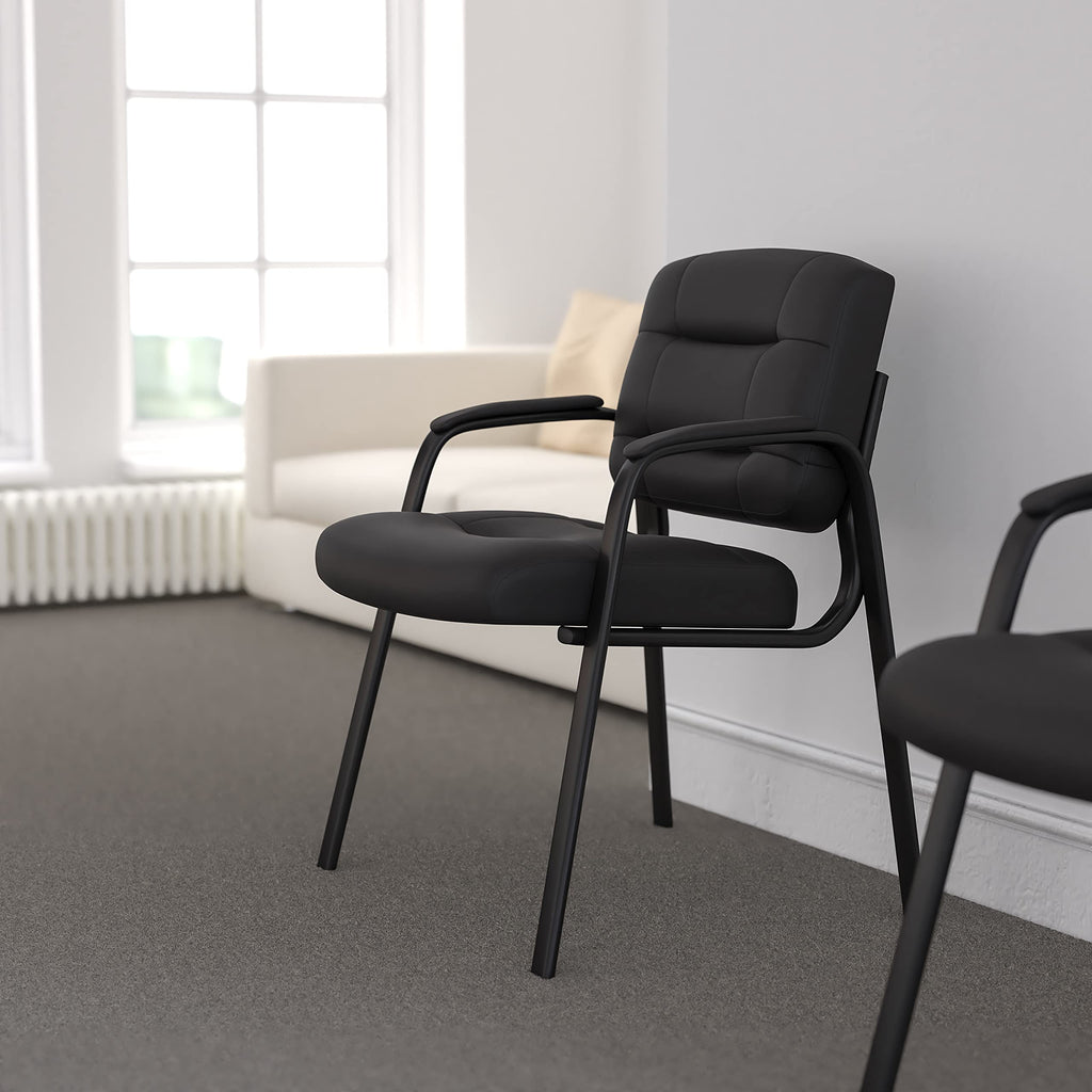 LeatherSoft Executive Reception Chair, Modern Tufted Lounge Chair for Living Room or Office, Black
