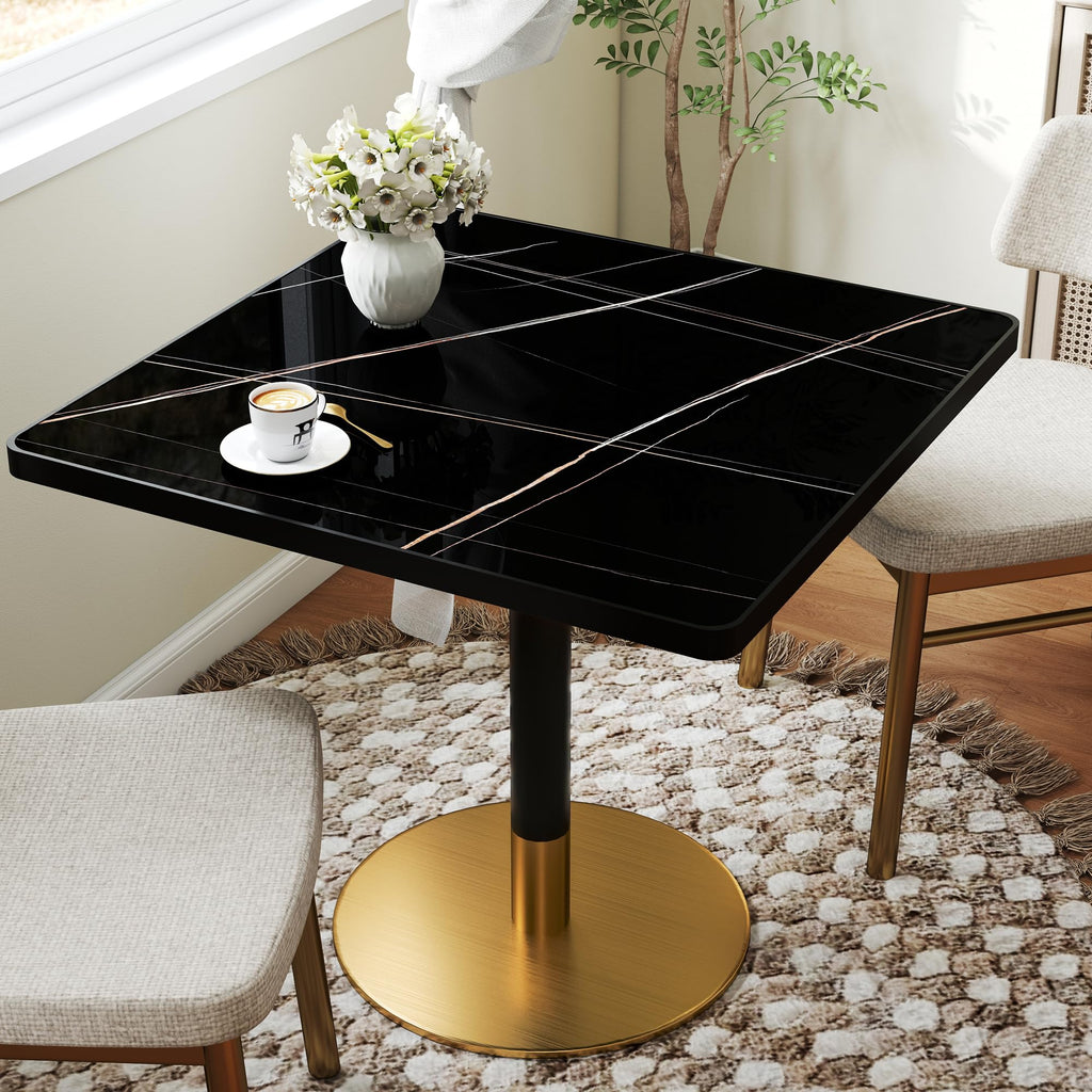 hausway 31.5" Tulip Table,Square Kitchen Dining Table for 2-4 with Thick Sintered Stone Top,Titanium Golden Pedestal Base,Heat-Resistant,Bistro Table for Dining Room,Café,Small Space（Gilded Chord）