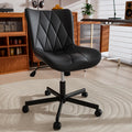 Armless Desk Chair, Morden Home Office Chair no Arms, Adjustable Height & Rocking Computer Chair, PU Leather Vanity Chair, Ergonomic Seat Soft Padded Desk Chairs for Home Small Space, Black