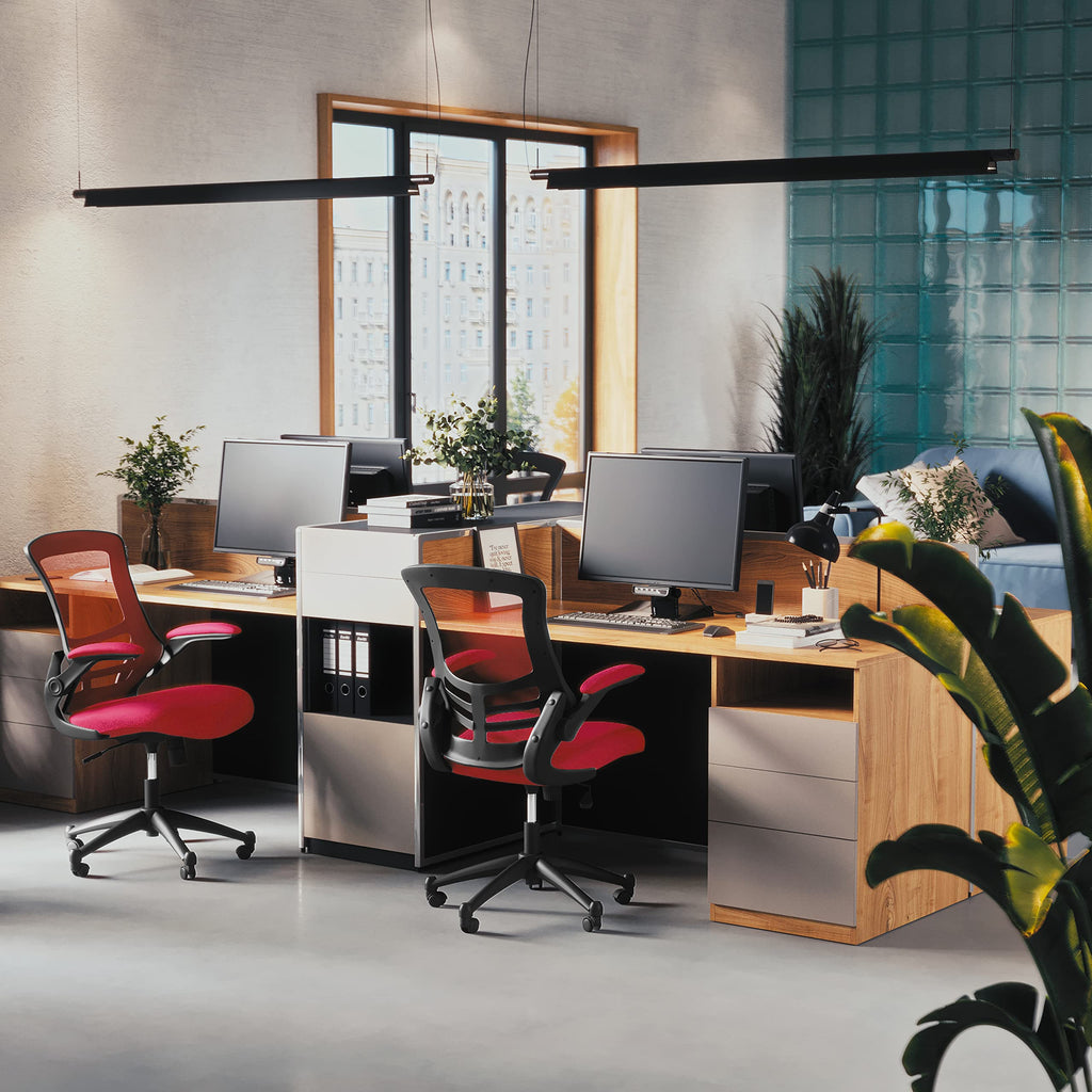 Mid-Back Red Mesh Swivel Ergonomic Task Office Chair with Flip-Up Arms