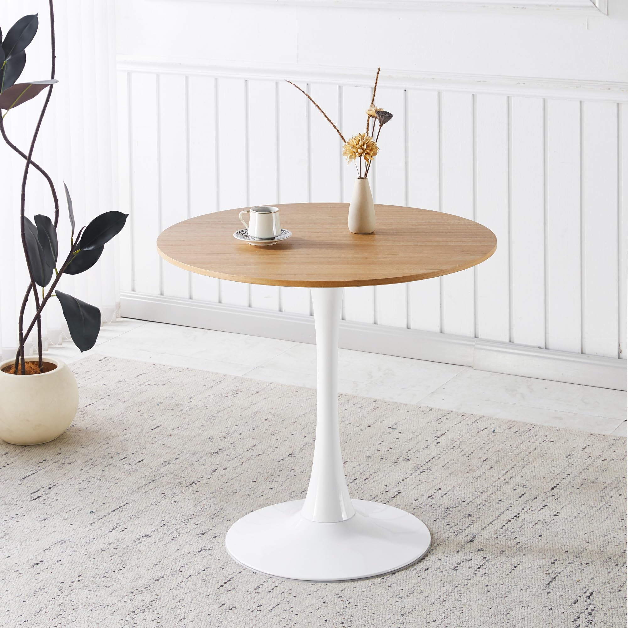 Round Tulip Dining Table, 31.5" Circle Tulip Table with Thickened Tabletop & Metal Pedestal, Mid Century Modern Bistro Table for Kitchen, Small Places, Living Room