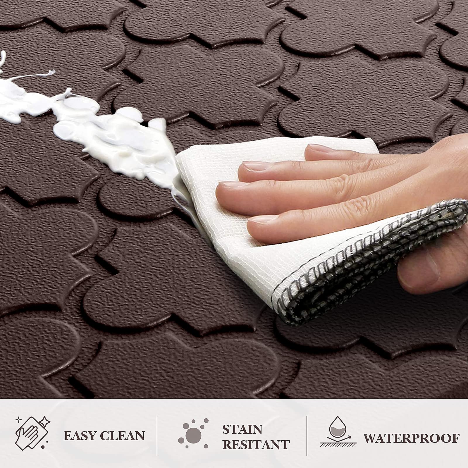 Mat [2 PCS] Cushioned Anti-Fatigue Floor Mat Water Resistant Non-Skid Kitchen Mats and Rugs Ergonomic Comfort Foam Kitchen Rugs Standing Mat for Floor Office Sink Chocolate,17.3"x28"+17.3"x60"