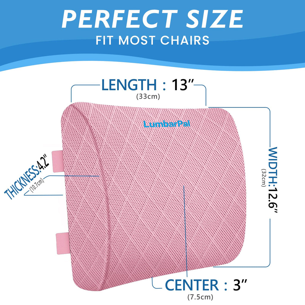 Lumbar Support Pillow for Office Chair Back Support Lumbar Pillow for Car, Gaming, Office Chair - Improve Sitting Posture & Back Pain Relief, Memory Foam, Adjustable Straps, Pink