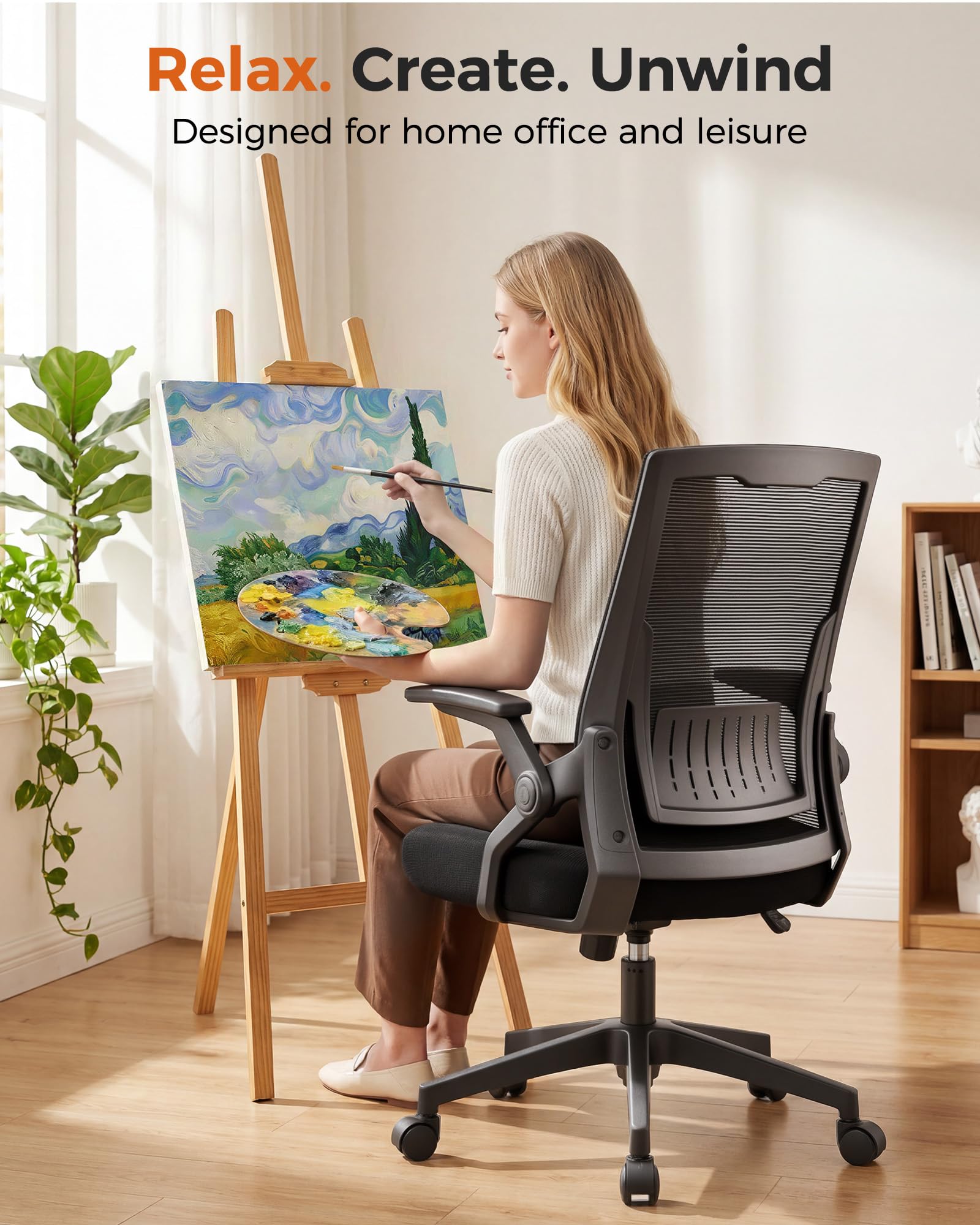 Ergonomic Office Chair with Flip-up Armrests Executive Computer Chair for Home Office, Breathable Mesh & Comfy Lumbar Support, Black