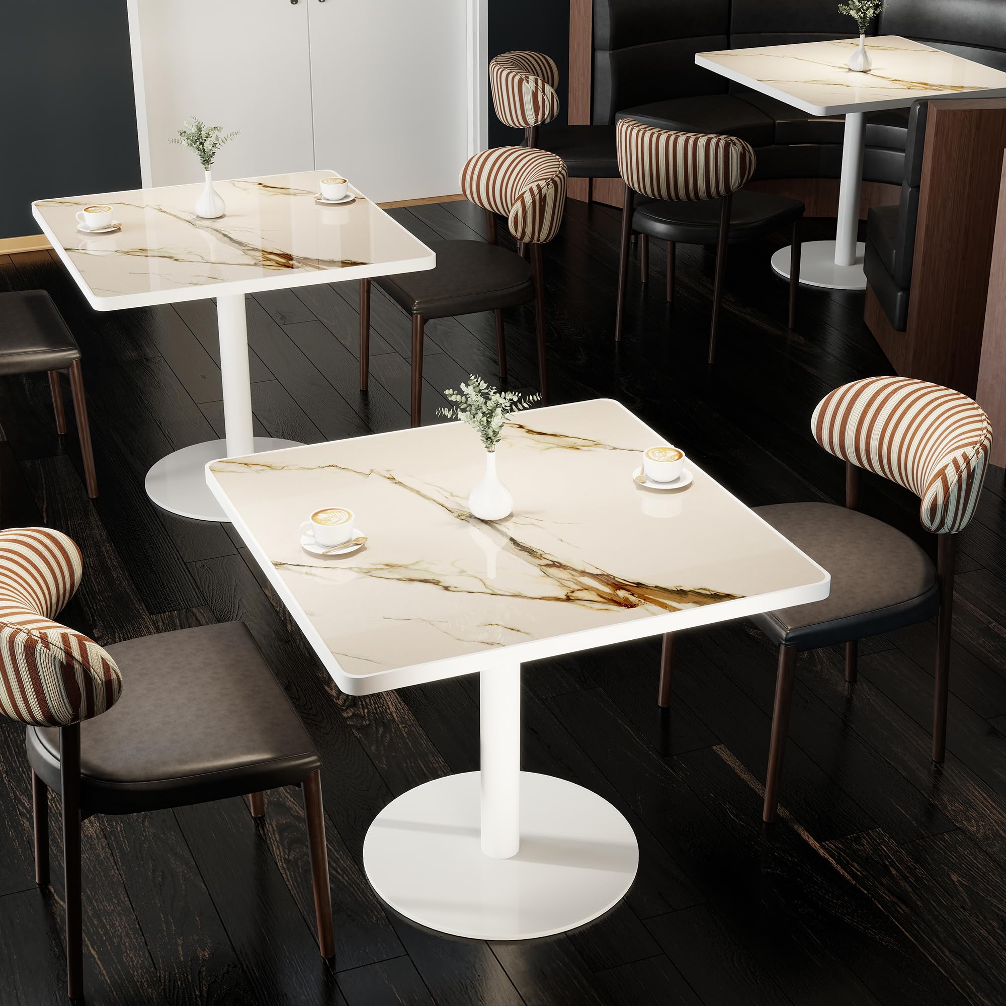hausway 31.5" Tulip Table,Square Kitchen Dining Table for 2-4 with Thick Sintered Stone Top,Titanium Golden Pedestal Base,Heat-Resistant,Bistro Table for Dining Room,Café,Small Space（Amber Rift）