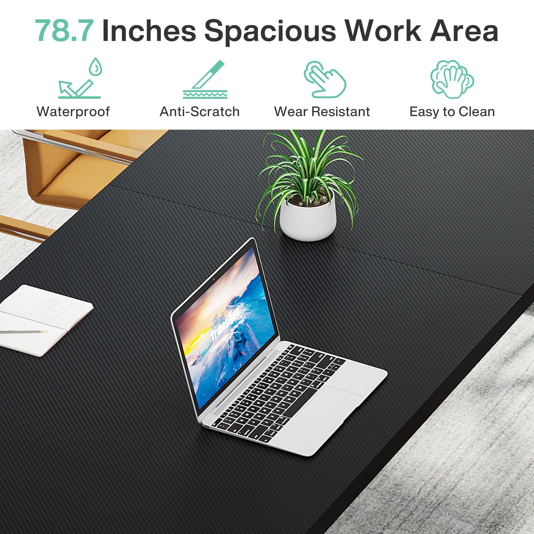 78.7-Inch Executive Desk, Large Computer Office Desk Workstation, Modern Simple Style Laptop Desk Study Writing Table Business Furniture for Home Office (Black, 78.7 Inch)