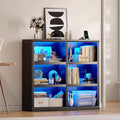 6-Cube LED Bookshelf with Motion Sensor and USB Type-C - Black