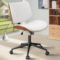 Armless Home Office Chair, Desk Chair with Wheels, Adjustable Height Reading Chair, Leather Mid Back & Swivel Computer Chair, Modern Walnut Chairs with Back for Studio Meeting Room(White)