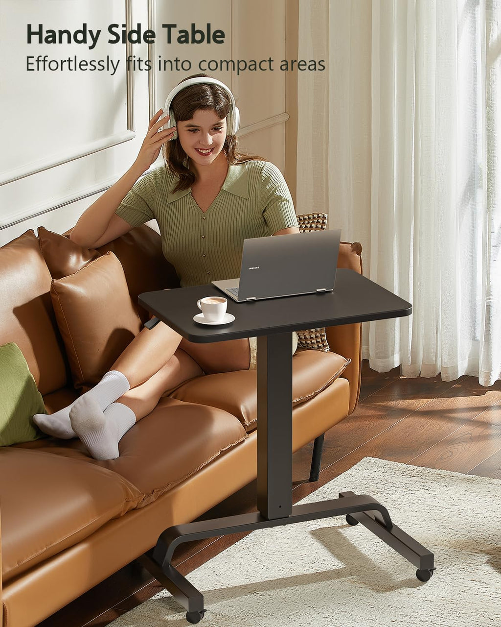 Height Adjustable Mobile Standing Desk with 360° Swivel Casters, 29"-45" Pneumatic Rolling Desk on Wheels, Perfect for Home Office, Bedroom, Living Room, Black
