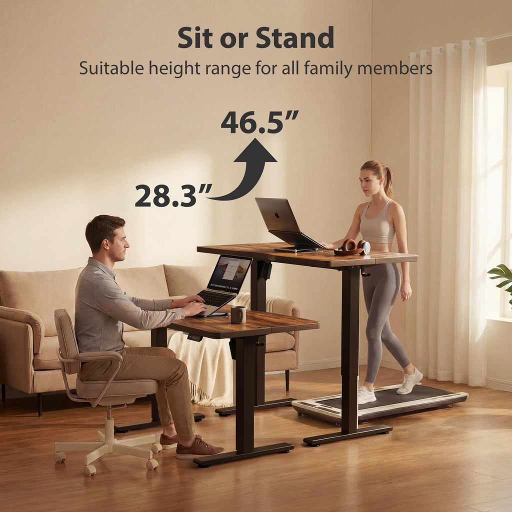 Standing Desk, 55x28 Inches Sit Stand Home Office Desk, Electric Stand up Desk, Adjustable Desk with Splice Board, Black Frame/Rustic Brown Top