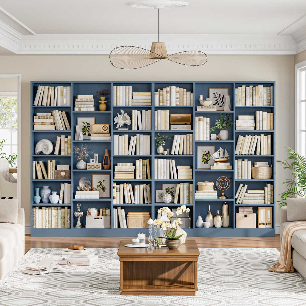 Triple Wide Bookshelf, Large Bookshelf with 17 Display Shelves