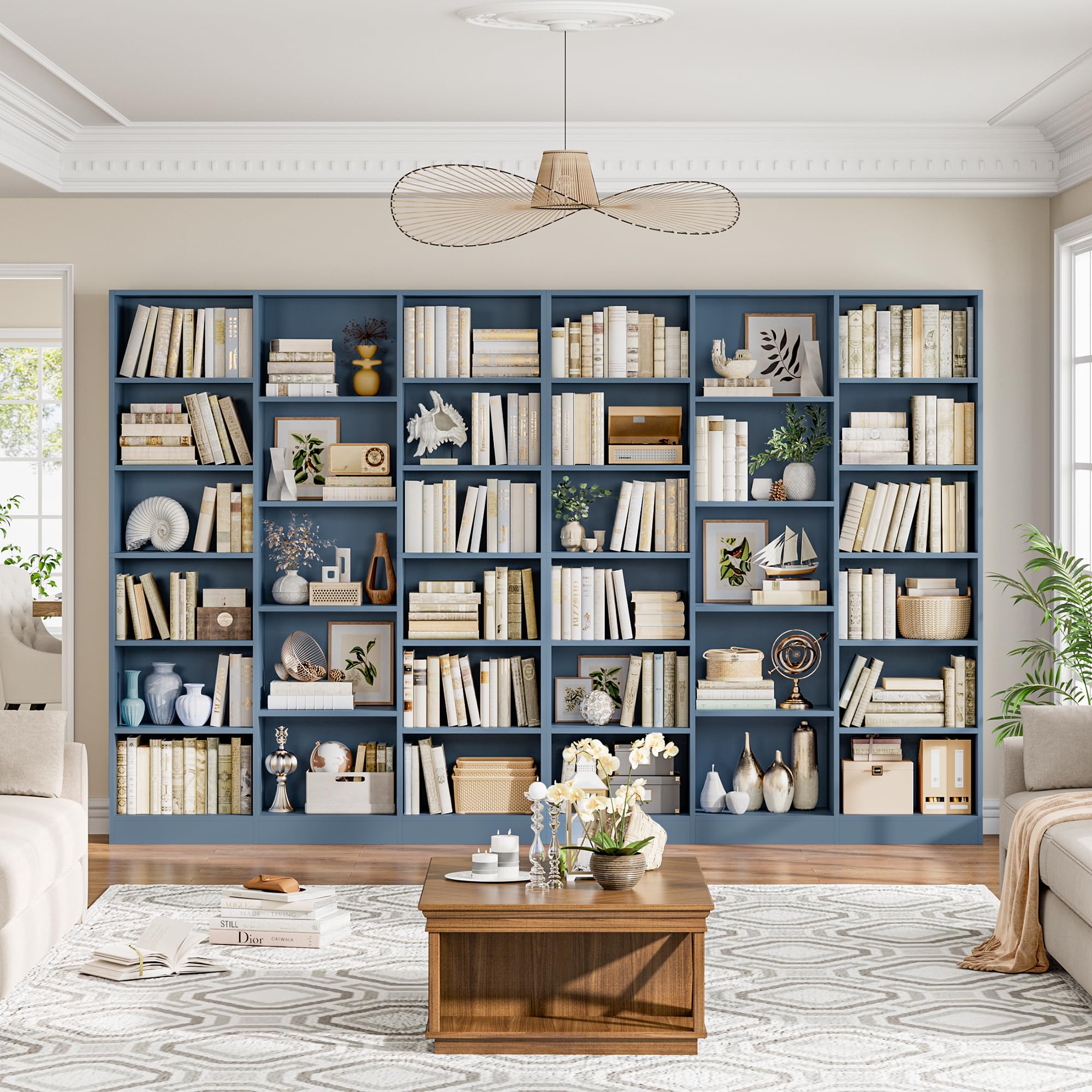 Triple Wide Bookshelf, Large Bookshelf with 17 Display Shelves