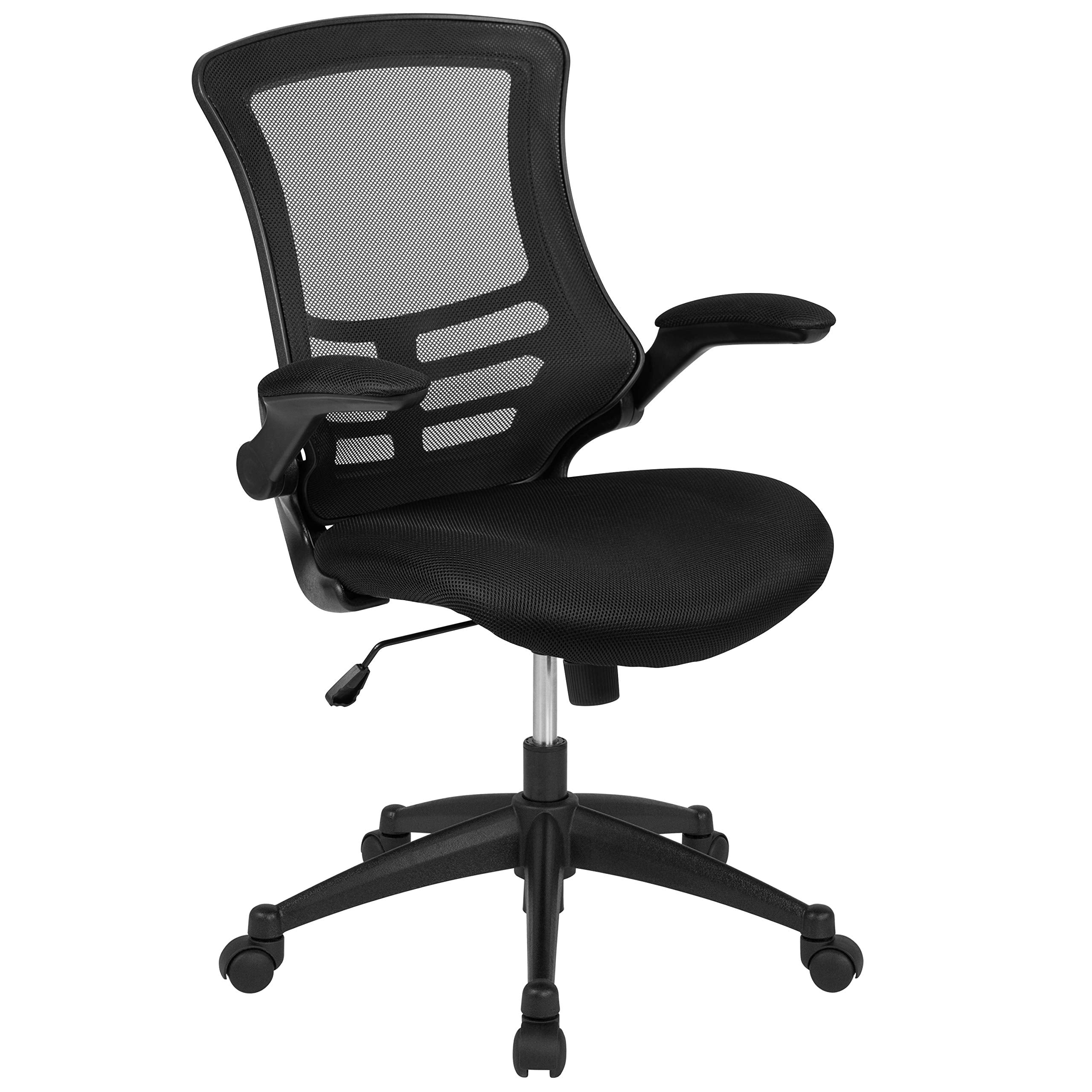 Set of 8 Mid-Back Swivel Ergonomic Task Office Chairs with Flip-Up Arms, Black Mesh