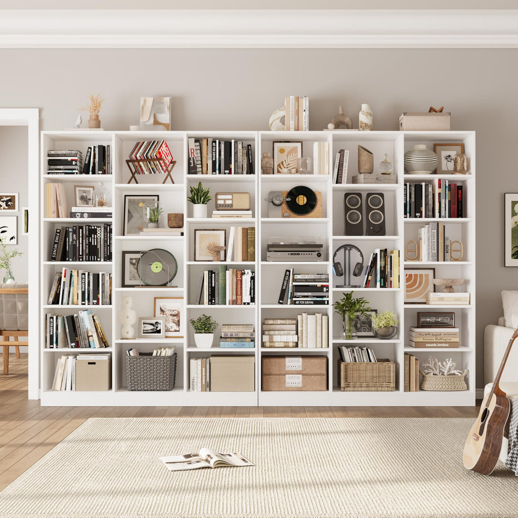 Triple Wide Bookshelf, Large Bookshelf with 17 Display Shelves