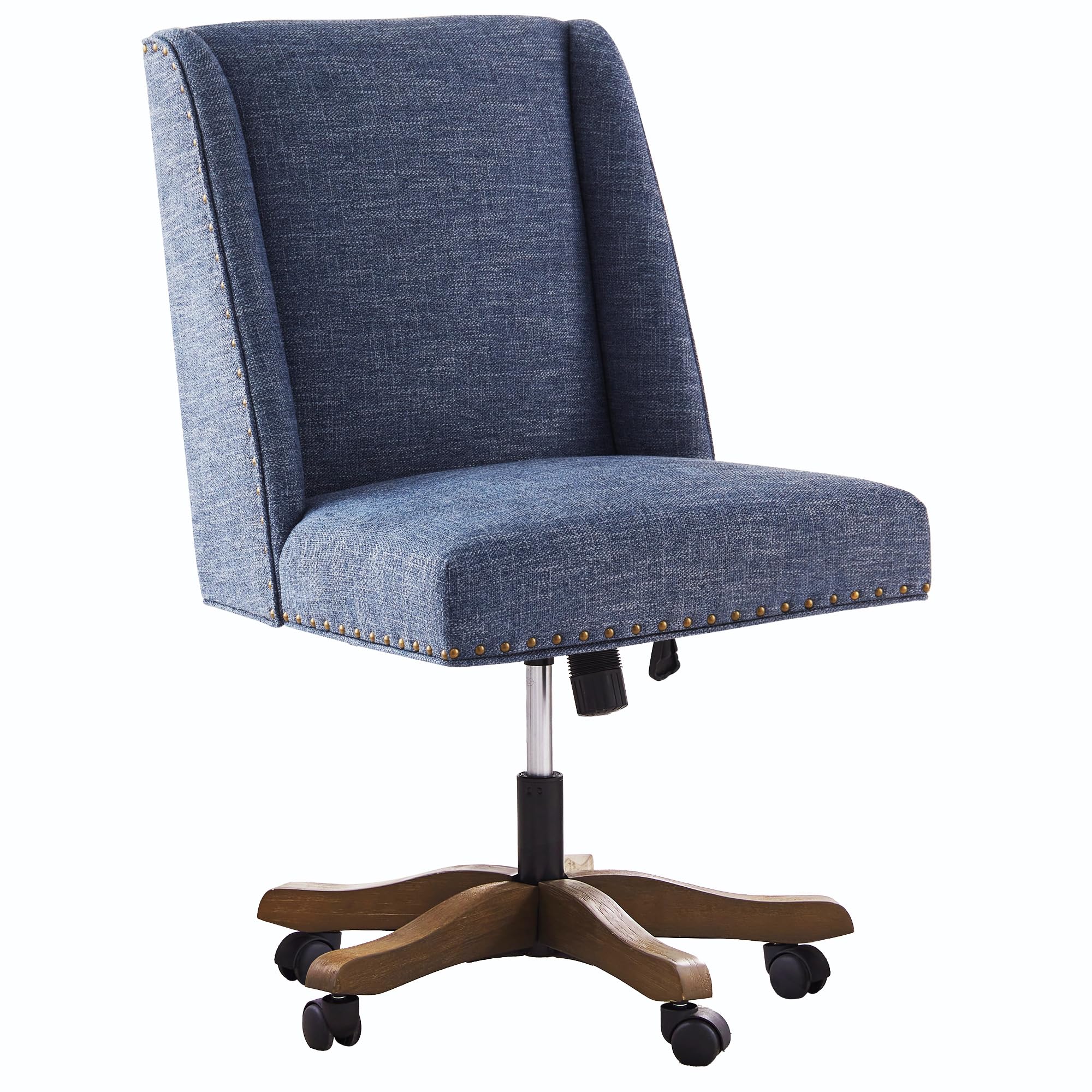 Armless Office Chair with Wooden Legs, Modern Adjustable Upholstered Office Desk Chair No Arms Computer Chair Swivel Chair for Home Office Study Studio (Blue)