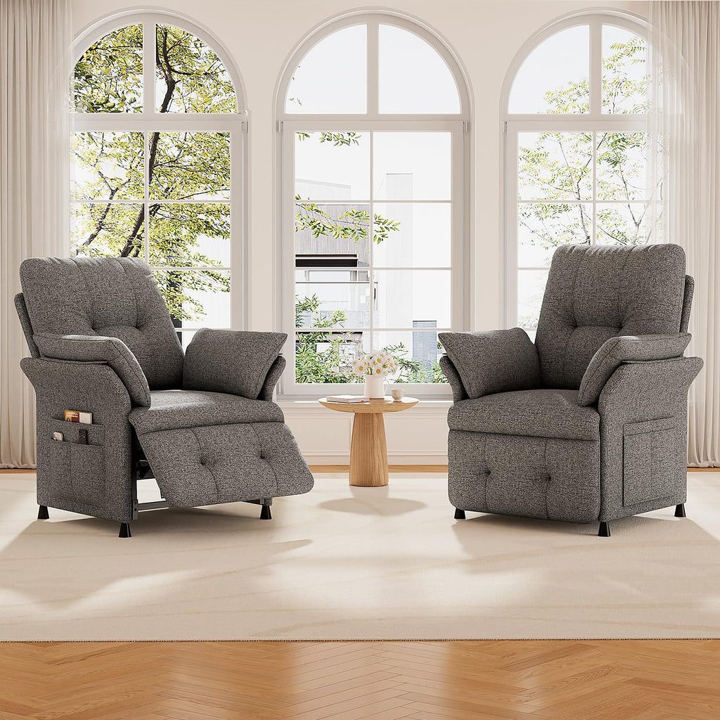 Power Recliner Chair for Adults with Heat & Massage - Linen Electric Reclining Sofa with Remote Control, 3 Side Pockets, 180° Lay Sleeper for Living Room Home Theater, Light Grey