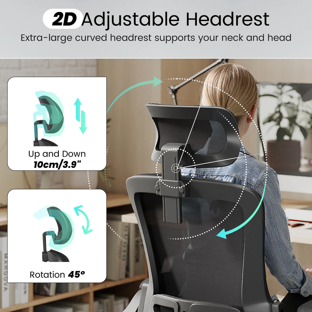Office Chair, Ergonomic Office Chair with High Back Mesh and Adjustable Lumbar Support, Home Mesh Office Desk Chairs with Wheels, Comfortable Gaming Chair for Long Hours (Deep Black)