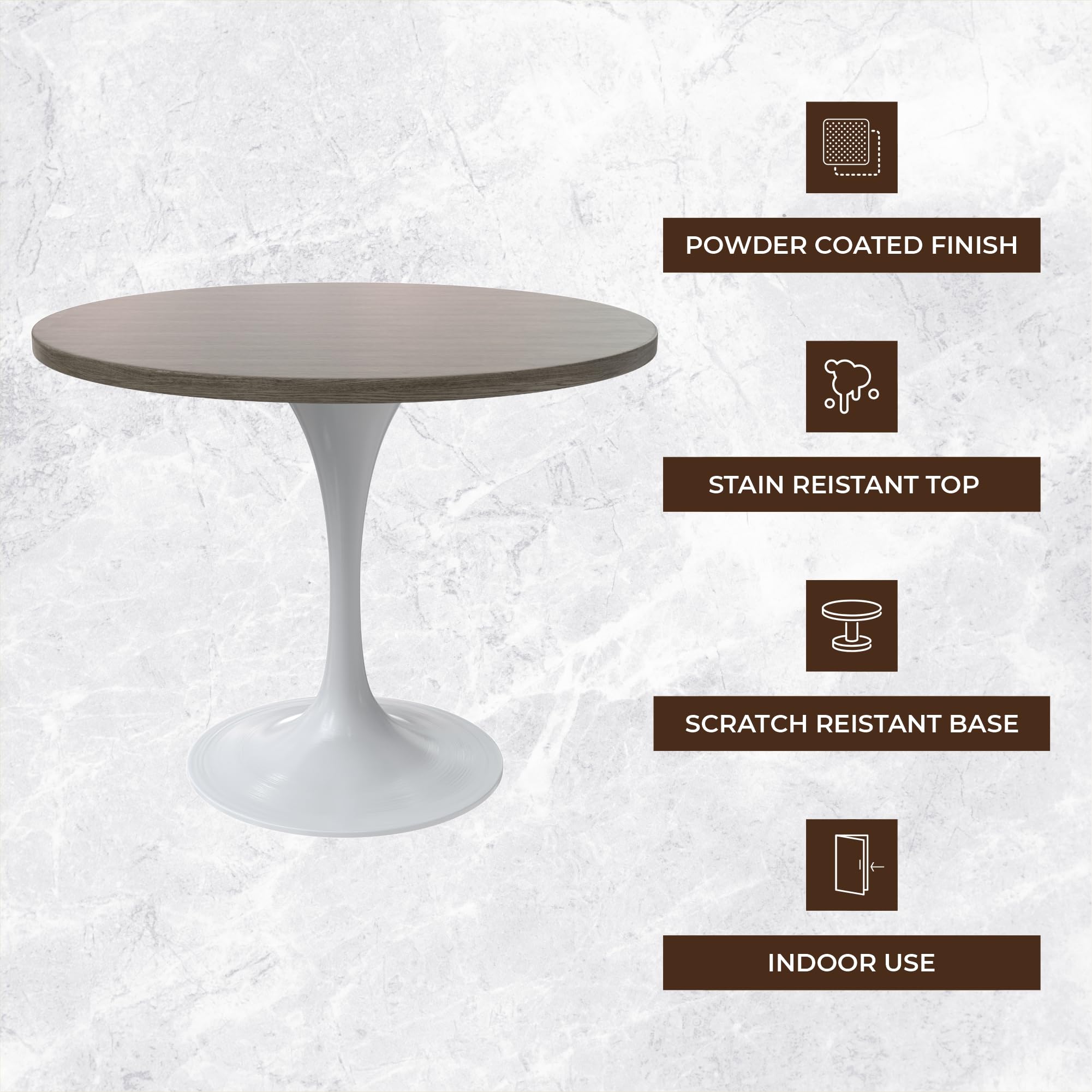 Verve Mid-Century Modern 36 Inch Round Dining Table, MDF Wood Tabletop with White Steel Pedestal Base, Contemporary Kitchen & Dining Room Table, for Small Spaces (Dark Maple)