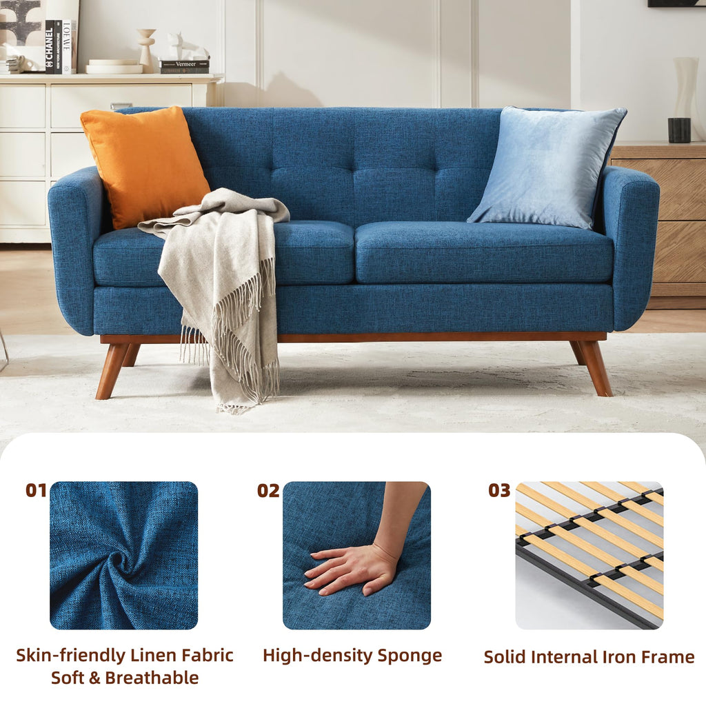 65.2" W Loveseat Sofa, Solid & Easy to Install Small Couch for Bedroom Office Apartment, Blue
