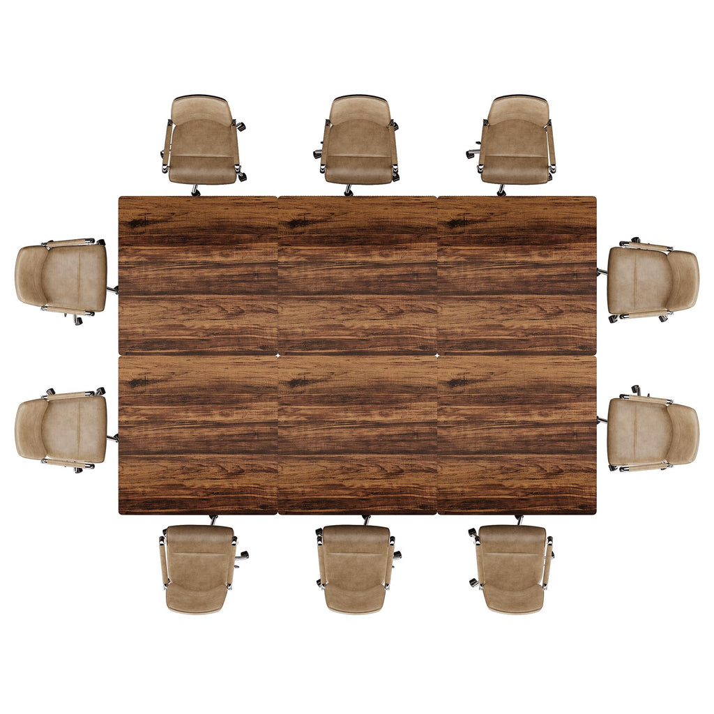 31.5" Square Conference Table Set of 6, 8 ft Industrial Office Meeting Table for 8-10 People, Business Podcast Furniture with Metal Base for Small Spaces, Office Conference, Brown