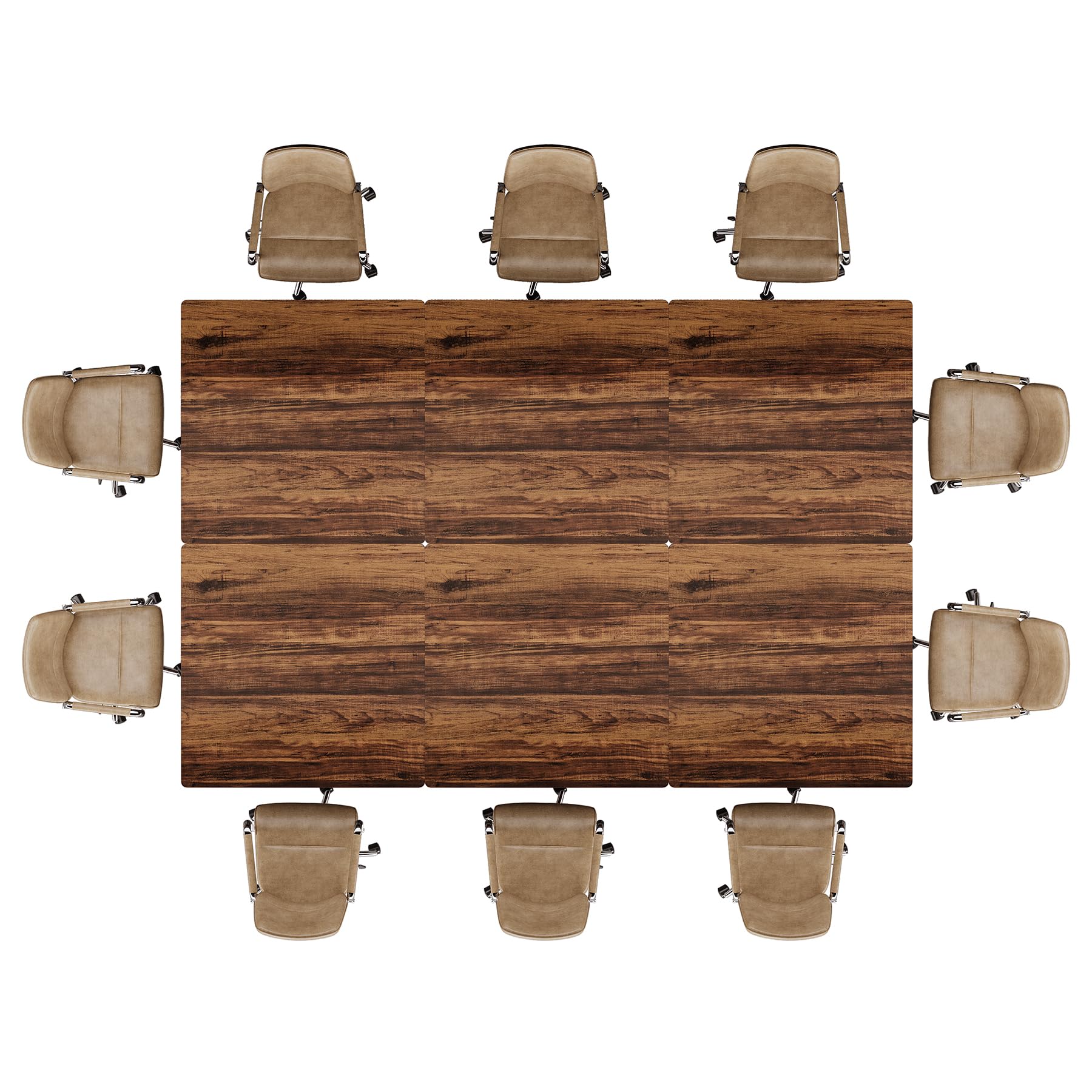 31.5" Square Conference Table Set of 6, 8 ft Industrial Office Meeting Table for 8-10 People, Business Podcast Furniture with Metal Base for Small Spaces, Office Conference, Brown