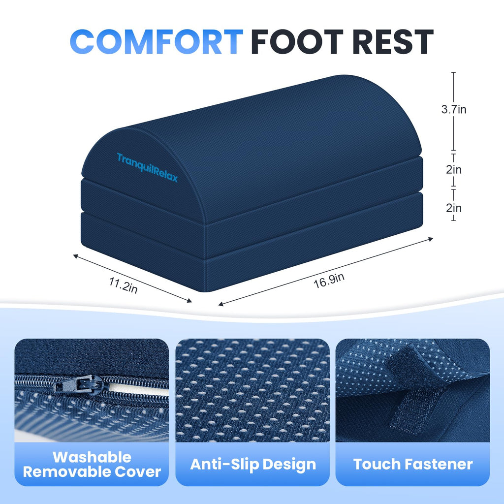 Foot Rest for Under Desk at Work, Gaming Accessories Foot Stool with 3 Adjustable Heights & Washable Cover, Comfortable Office Desk Accessories, Footrest for Office, Home and Car (Blue)