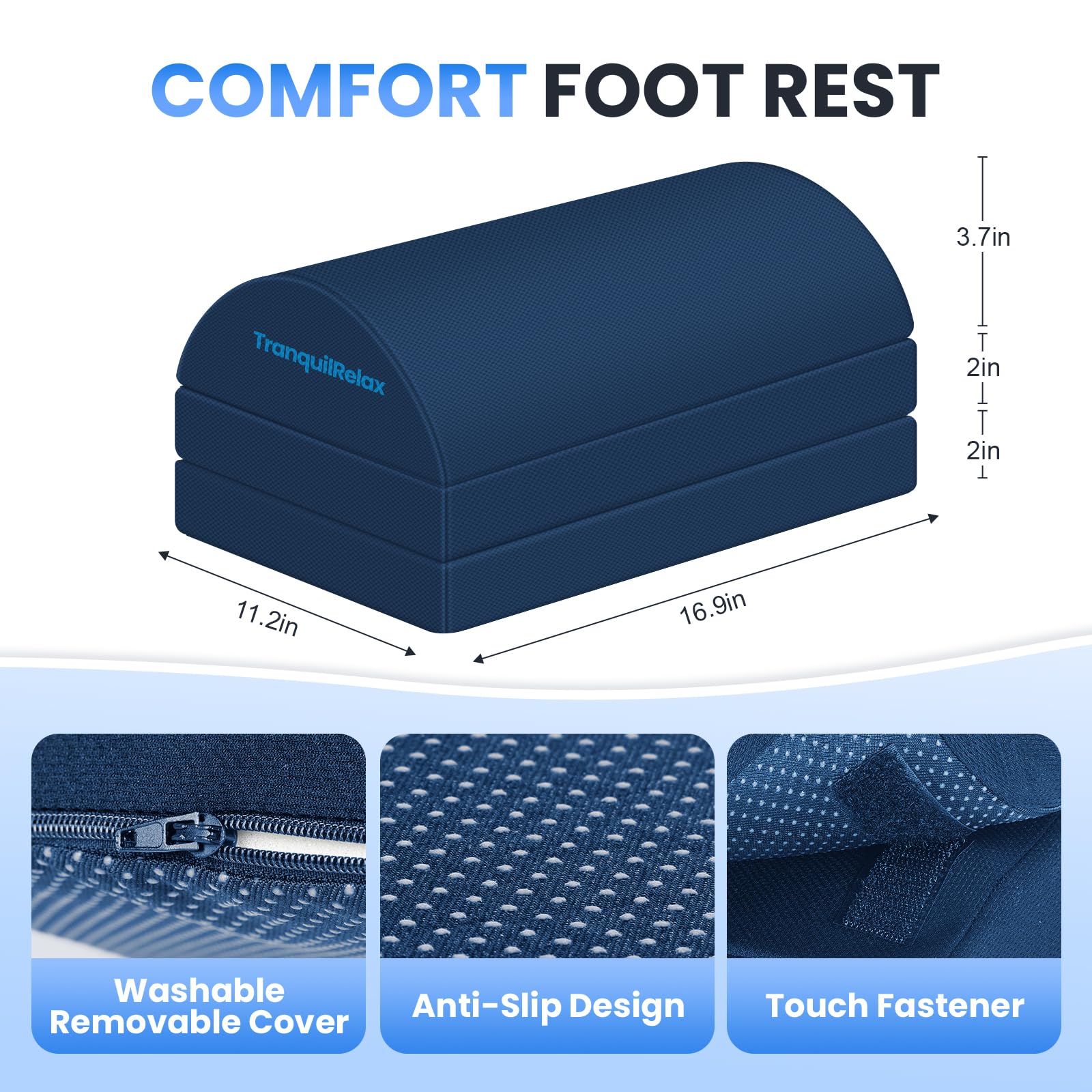 Foot Rest for Under Desk at Work, Gaming Accessories Foot Stool with 3 Adjustable Heights & Washable Cover, Comfortable Office Desk Accessories, Footrest for Office, Home and Car (Blue)