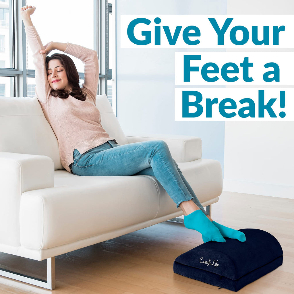 Foot Rest for Under Desk at Work – Adjustable Desk FootRest for Office Chair, Gaming Accessories – Ergonomic Teardrop Design for Back, Hip & Leg Pain Relief – 100% Memory Foam (Navy)