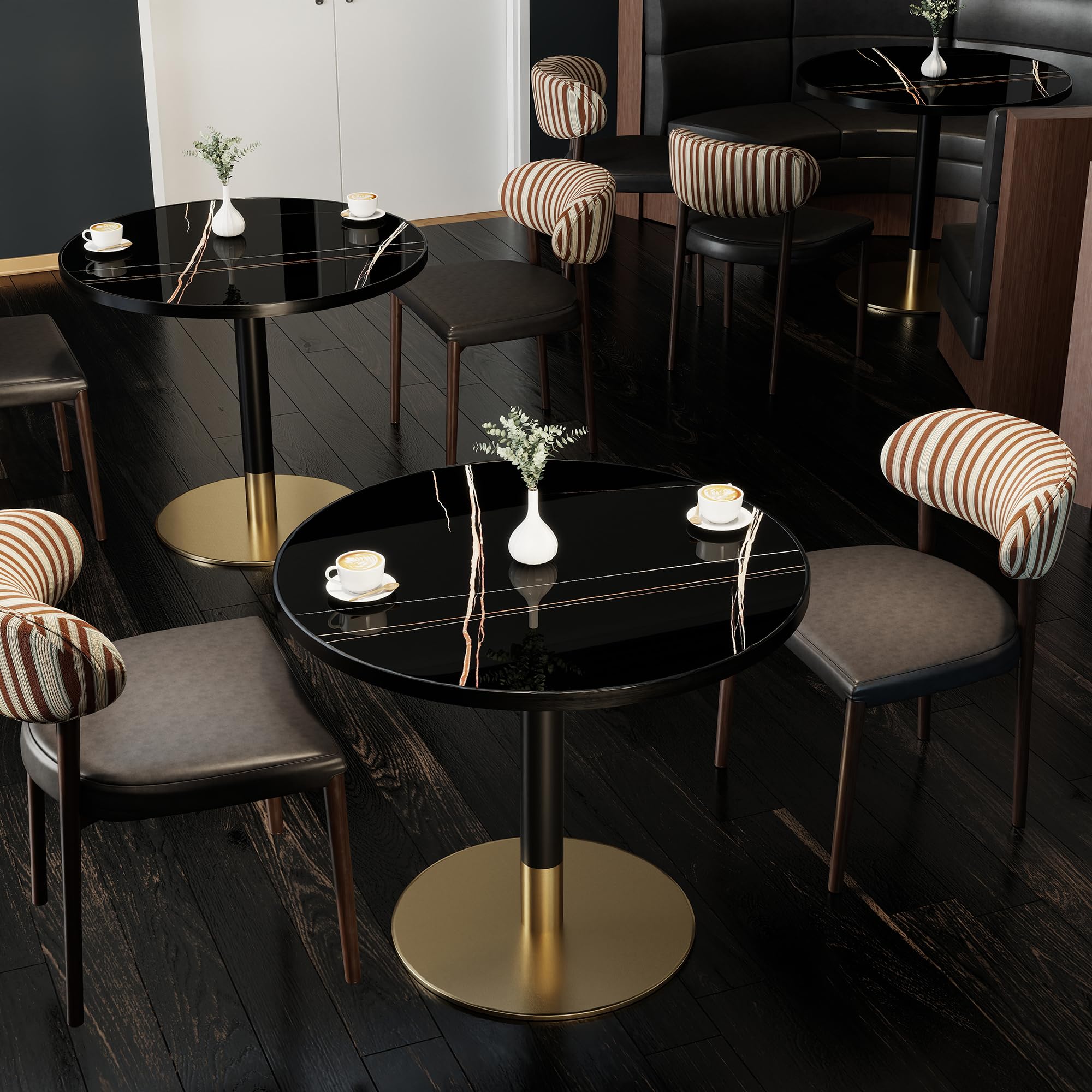 hausway 31.5" Tulip Table,Round Kitchen Dining Table for 2-4 with Thick Sintered Stone Top,Titanium Golden Pedestal Base,Heat-Resistant,Bistro Table for Dining Room,Café,Small Space（Gilded Chord）