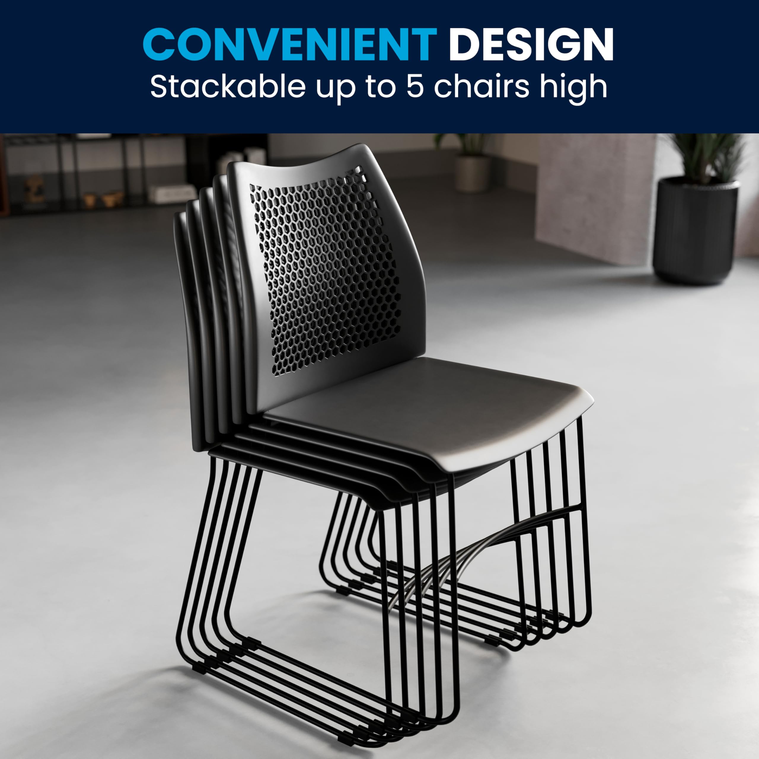 HERCULES Series 661 lb. Capacity Black Stack Chair with Air-Vent Back and Black Powder Coated Sled Base