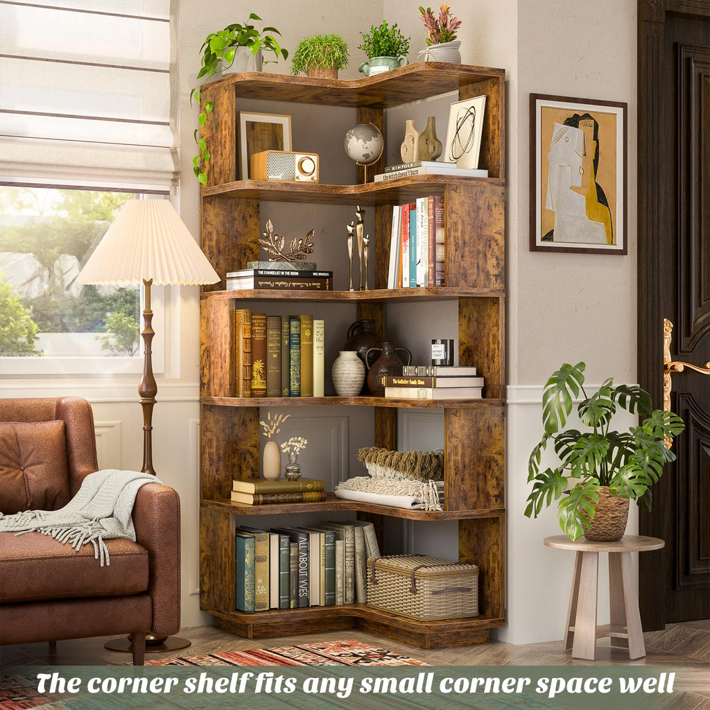 Corner Book Shelf, 6-Shelf L Shaped Corner Bookshelf with Baffle