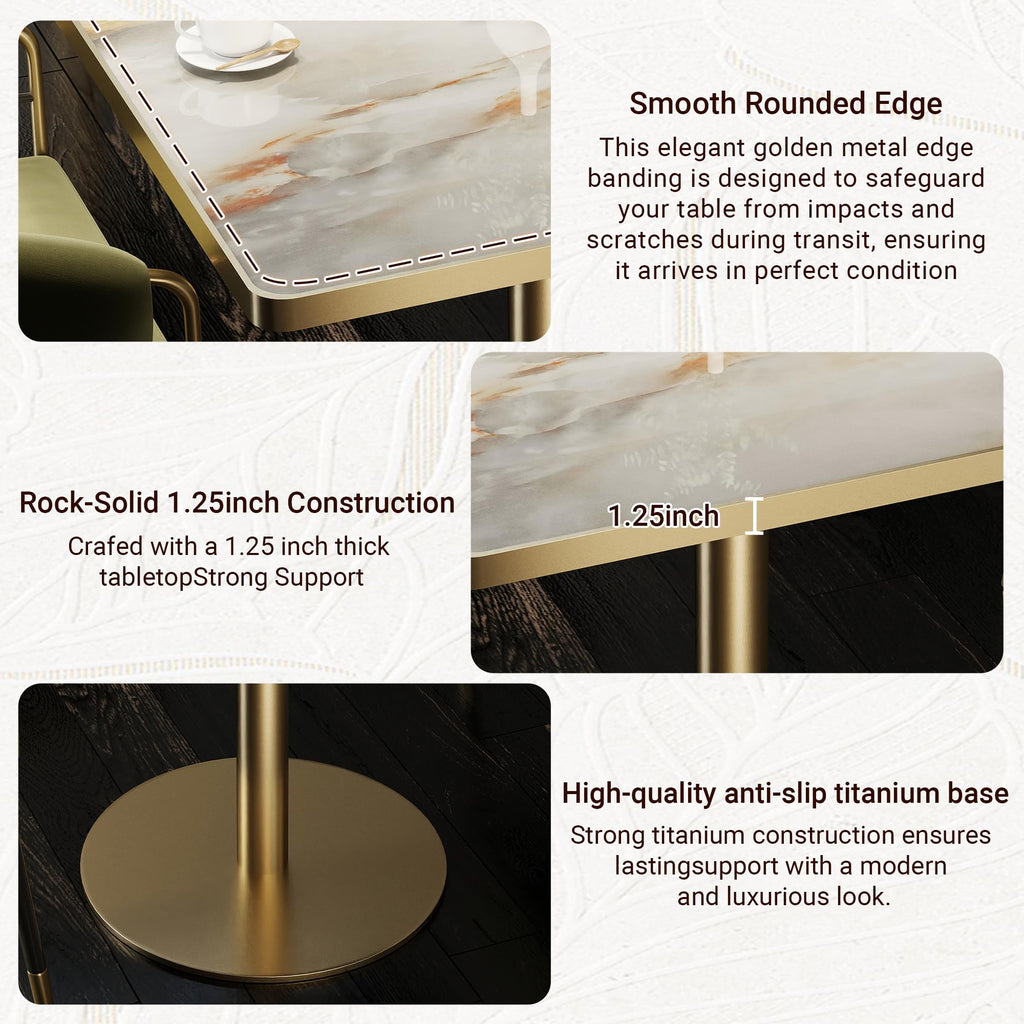 hausway 31.5" Tulip Table,Square Kitchen Dining Table for 2-4 with Thick Sintered Stone Top,Titanium Golden Pedestal Base,Heat-Resistant,Bistro Table for Dining Room,Café,Small Space（Sunrise Strings）