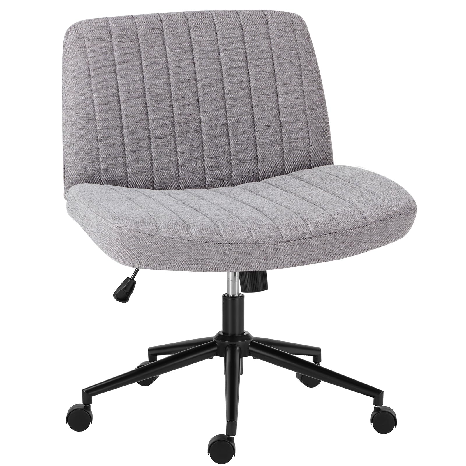 Criss Cross Chair with Wheels Wide Cross Legged Office Desk Vanity Chair Comfy Fabric Armless Height Adjustable Swivel for Home Computer Task Gray