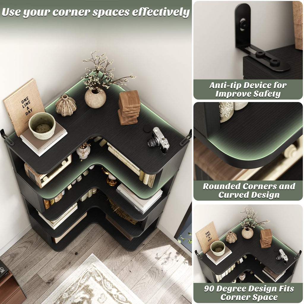 Corner Book Shelf - 5-Shelf L Shaped Corner Bookshelf with Baffle