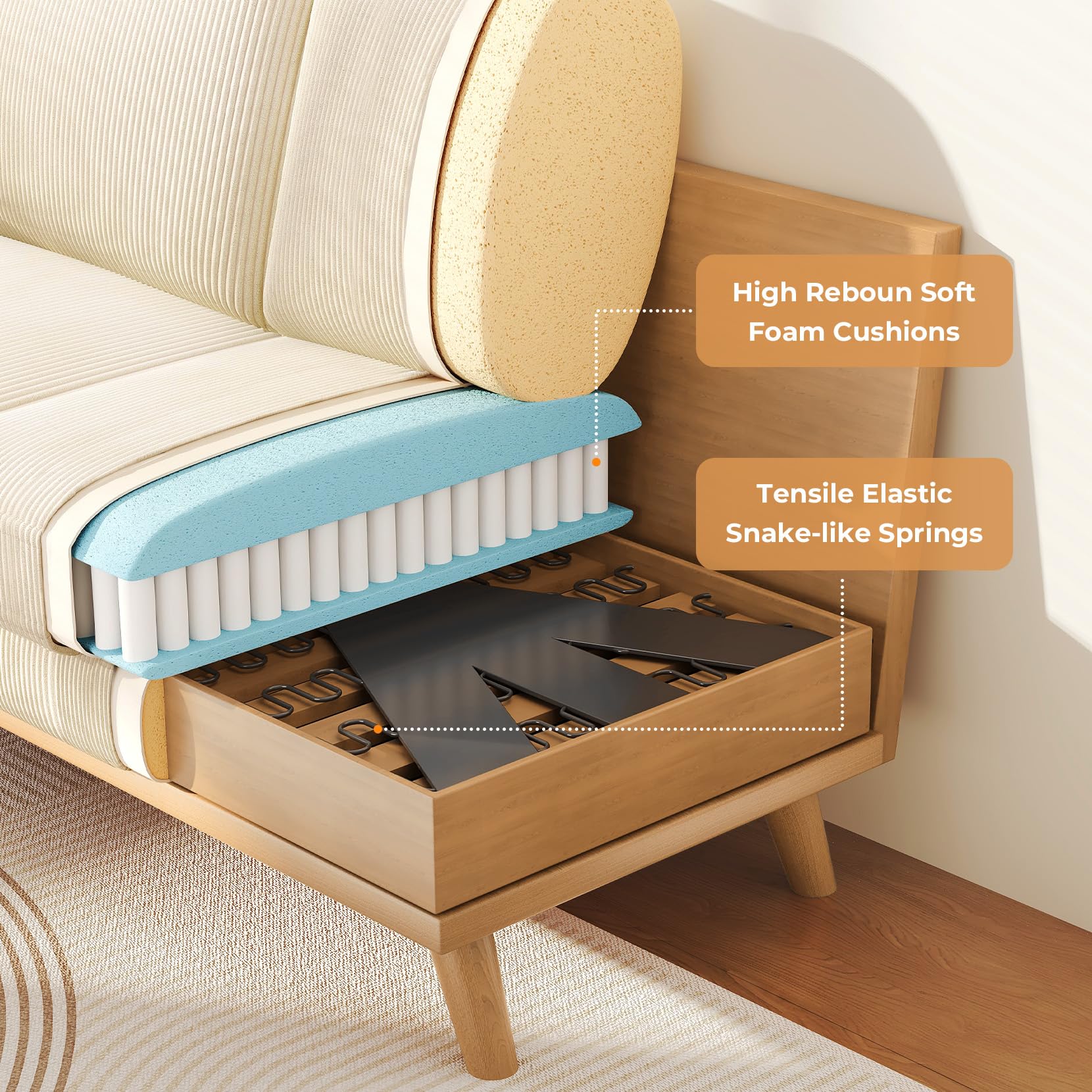 68" Loveseat Sofa Beige, Comfy Corduroy Couch with Spring Cushion, Modern Sofa with Deep Seat, for Bedroom & Living Room